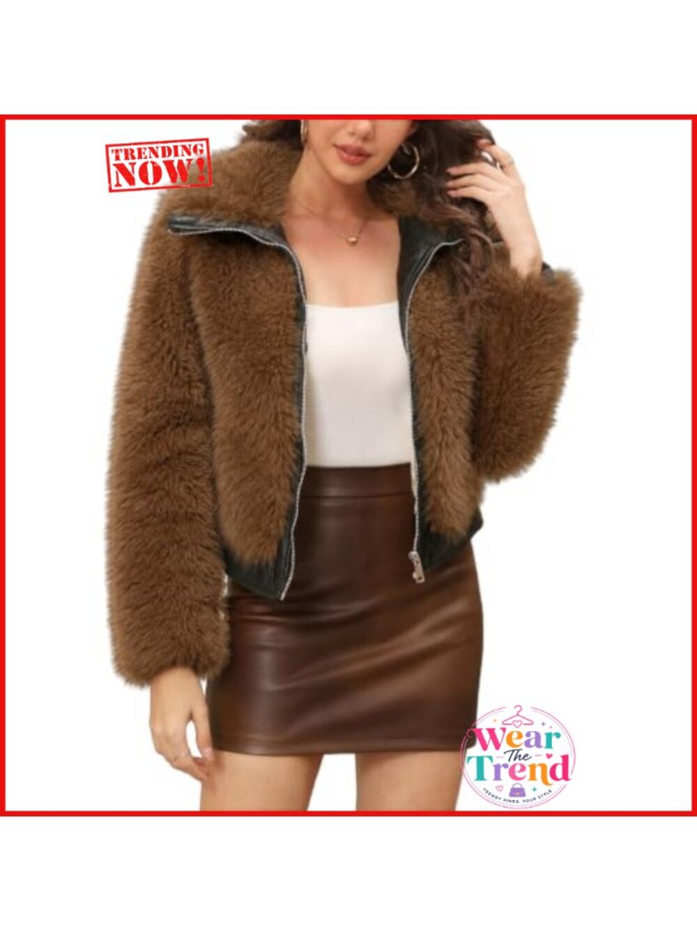 Faux Fur Cropped Jacket Shaggy Fluffy Winter Coat